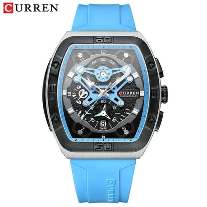 CURREN CHRONOGRAPH GENTS WATCH #8443 RUBBER STRAP CHRONOGRAPH MOVEMENT DATE DISPLAY BATTERY POWERED CURREN BRANDED BOX