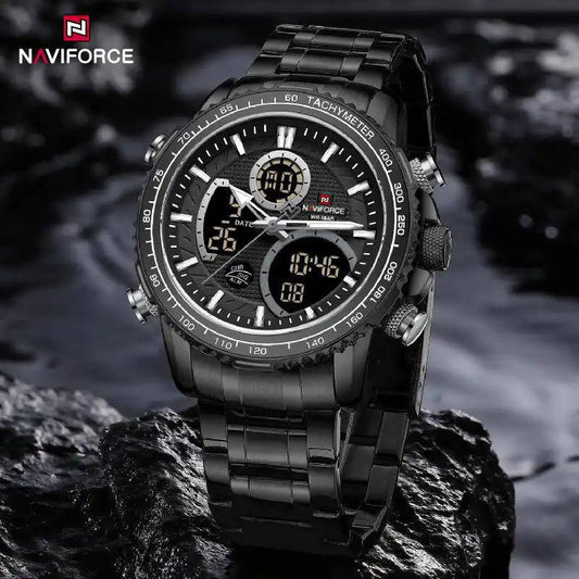 NAVIFORCE GENTS WATCH #NF 9182 ANALOGUE & DIGITAL DISPLAY LIGHT BUTTON WATER RESISTANT BATTERY POWERED 3 COLOR OPTIONS ENQUIRIES