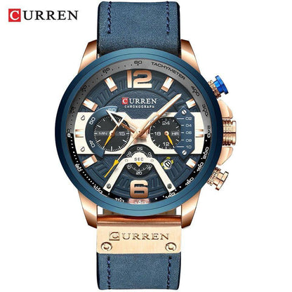 CURREN GENTS WATCH #8329 (LEATHER) WATER RESISTANT CHRONOGRAPH MOVEMENT DATE DISPLAY BATTERY POWERED CURREN BRANDED BOX @ ENQUIRIES