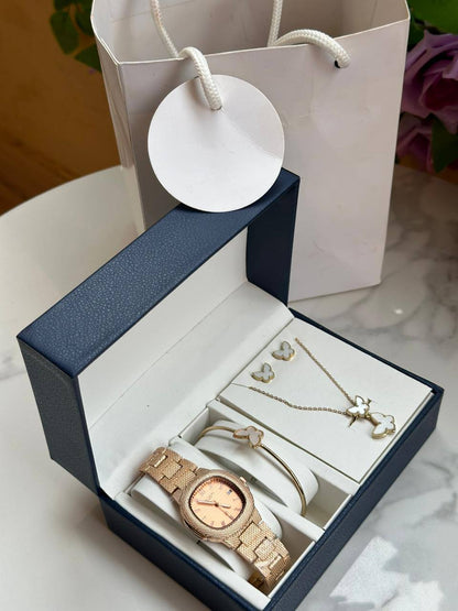 5 1 GIFT SETS WATCH NECKLACE EARRINGS BRACELET RING GIFT BAG