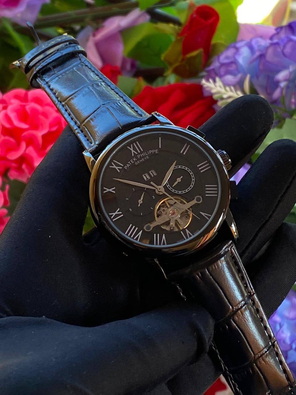 AUTOMATIC PATEK PHILIPPE TOURBILLON MACHINE STAINLESS STEEL WATER RESISTANT DAY,DATE,MONTH DISPLAY FINELY POLISHED STRAPS AUTOMATIC MOVEMENT