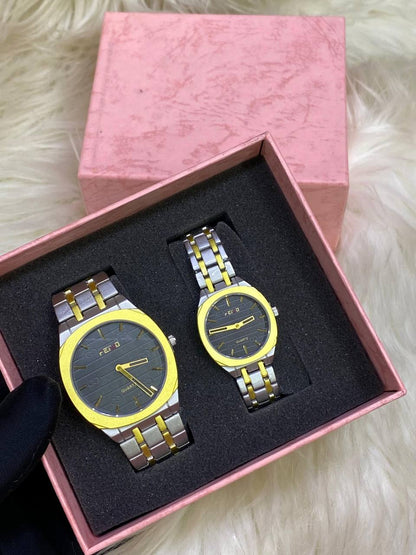 FEI WO COUPLE WATCHES A PAIR + BOX WATER RESISTANT STAINLESS STEEL FINISH NON FADE ENQUIRIES &