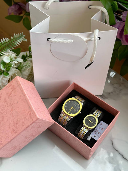 FEI WO COUPLE WATCHES A PAIR + BOX+ BAG WATER RESISTANT STAINLESS STEEL FINISH NON FADE ENQUIRIES &