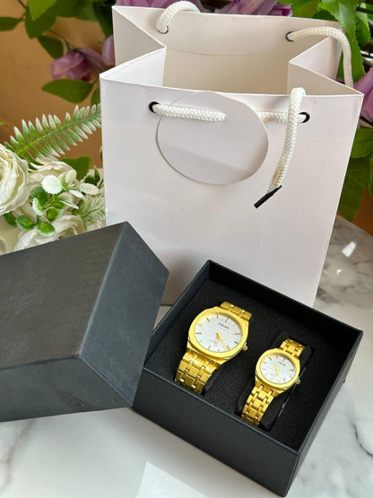 FEI WO COUPLE WATCHES A PAIR + BOX+ BAG WATER RESISTANT STAINLESS STEEL FINISH NON FADE ENQUIRIES &