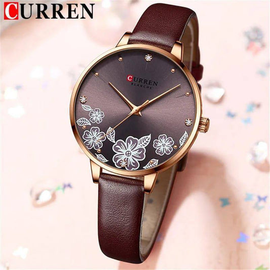 CURREN LADIES #9068(LEATHER ) WATER RESISTANT BATTERY POWERED ENQUIRIES
