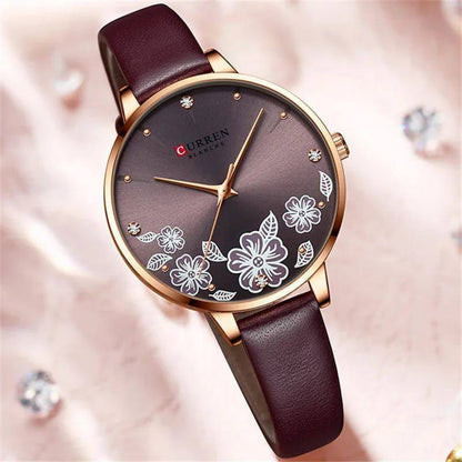 CURREN LADIES #9068(LEATHER ) WATER RESISTANT BATTERY POWERED ENQUIRIES