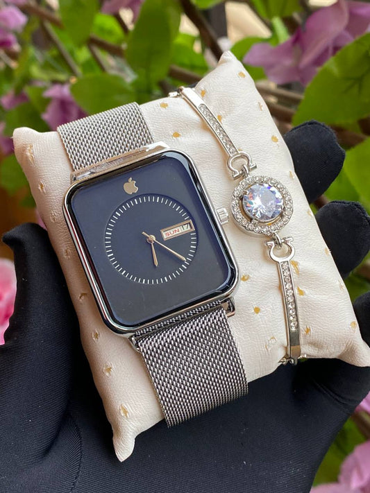 APPLE WATCH X BRACELET DAY AND DATE DISPLAY WATER RESISTANT STAINLESS STEEL BATTERY POWERED &ENQUIRIES