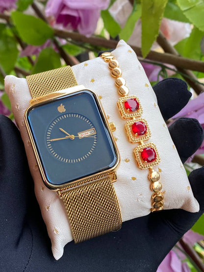 APPLE WATCH X BRACELET DAY AND DATE DISPLAY WATER RESISTANT STAINLESS STEEL BATTERY POWERED &ENQUIRIES