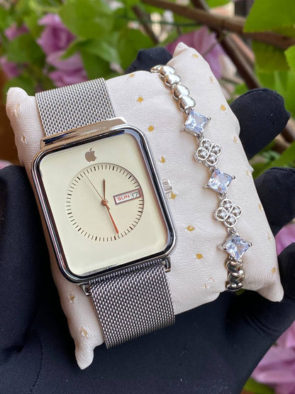 APPLE WATCH X BRACELET DAY AND DATE DISPLAY WATER RESISTANT STAINLESS STEEL BATTERY POWERED &ENQUIRIES