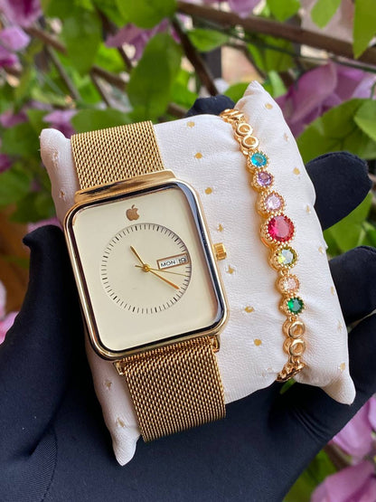 APPLE WATCH X BRACELET DAY AND DATE DISPLAY WATER RESISTANT STAINLESS STEEL BATTERY POWERED &ENQUIRIES