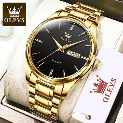 OLEVS MEN WATCH STAINLESS STEEL BATTERY POWERED DAY&DATE DISPLAY WATER RESISTANT HD LUMINOUS OLEVS BRANDED BOX ENQUIRIES