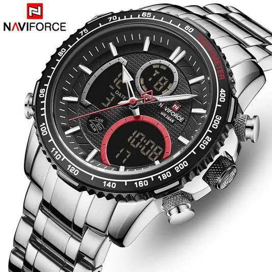 NAVIFORCE GENTS WATCH #NF 9182 ANALOGUE & DIGITAL DISPLAY LIGHT BUTTON WATER RESISTANT BATTERY POWERED 2 COLOR OPTIONS ENQUIRIES