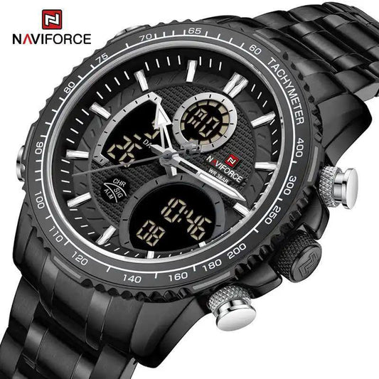 NAVIFORCE GENTS WATCH #NF 9182 ANALOGUE & DIGITAL DISPLAY LIGHT BUTTON WATER RESISTANT BATTERY POWERED 2 COLOR OPTIONS ENQUIRIES