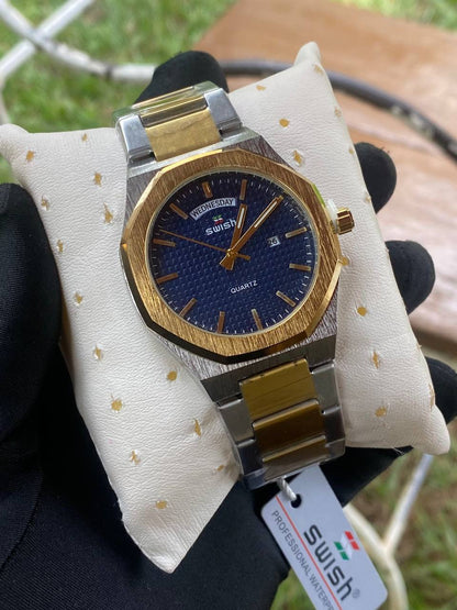 SWISH STYLISH GENTS WATCH DAY/DATE DISPLAY BATTERY POWERED STAINLESS STEEL WATER RESISTANT ENQUIRIES