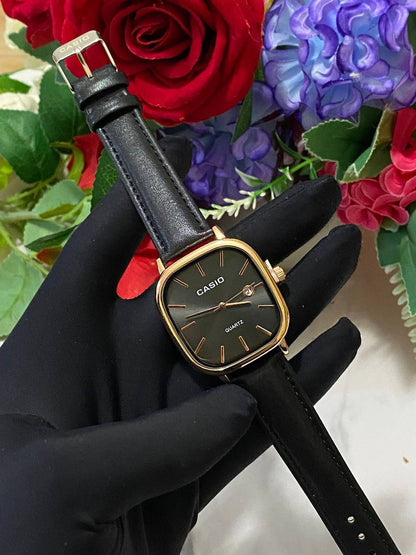 CASIO SQUARE LEATHER UNISEX DATE DISPLAY WATER RESISTANT BATTERY POWERED CASIO BRANDED BOX