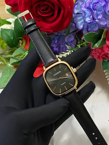 CASIO SQUARE LEATHER UNISEX DATE DISPLAY WATER RESISTANT BATTERY POWERED CASIO BRANDED BOX