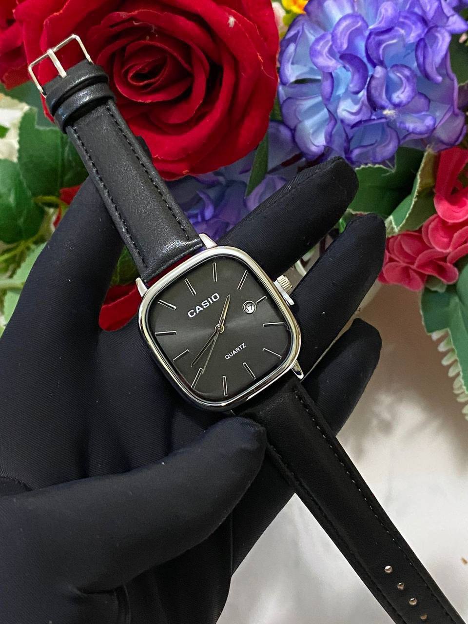 CASIO SQUARE LEATHER UNISEX DATE DISPLAY WATER RESISTANT BATTERY POWERED CASIO BRANDED BOX