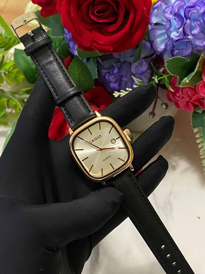 CASIO SQUARE LEATHER UNISEX DATE DISPLAY WATER RESISTANT BATTERY POWERED CASIO BRANDED BOX