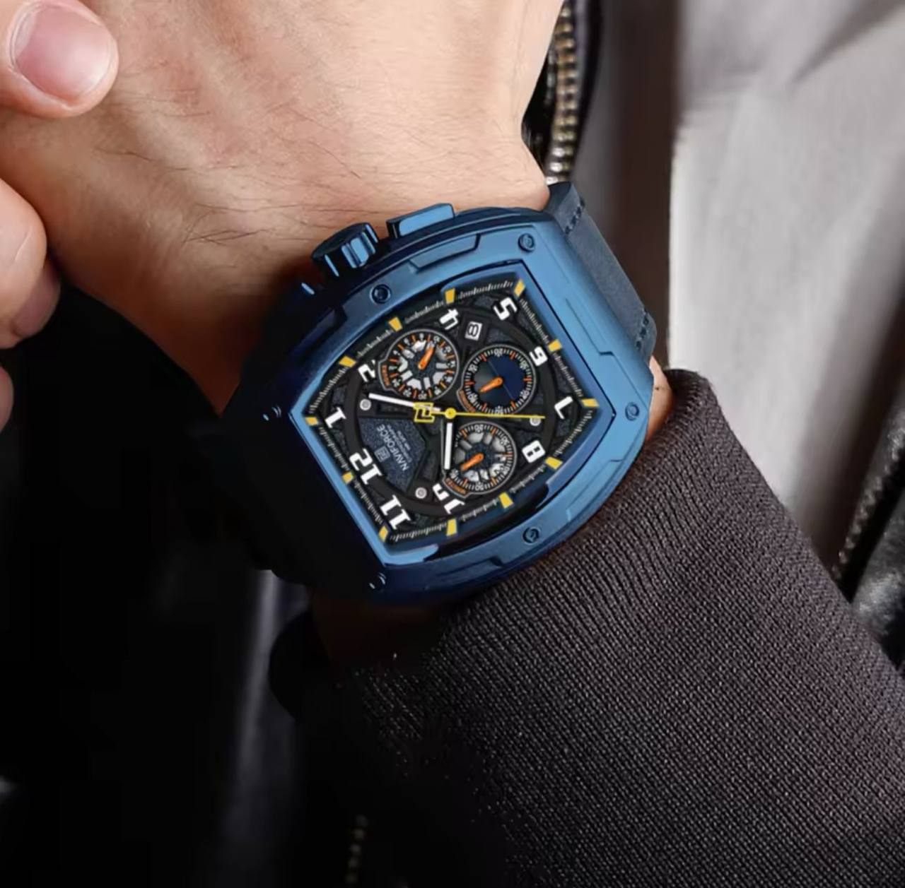 NAVIFORCE GENTS WATCH #NF 8053 CHRONOGRAPH DATE DISPLAY WATER RESISTANT BATTERY POWERED LEATHER STRAP ENQUIRIES