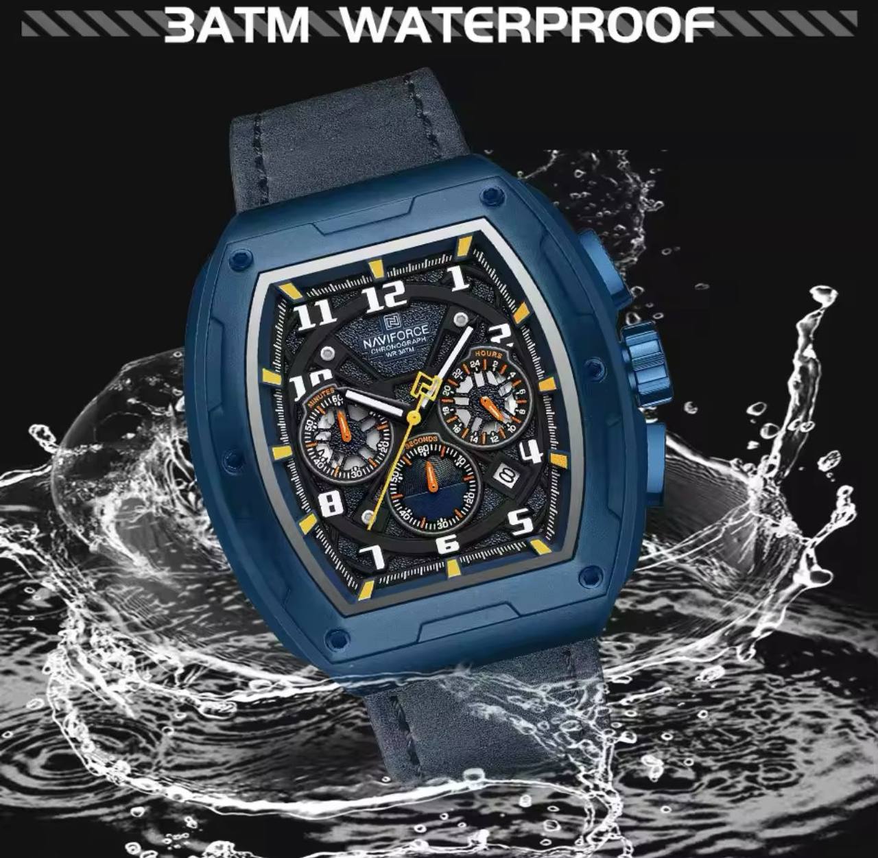 NAVIFORCE GENTS WATCH #NF 8053 CHRONOGRAPH DATE DISPLAY WATER RESISTANT BATTERY POWERED LEATHER STRAP ENQUIRIES