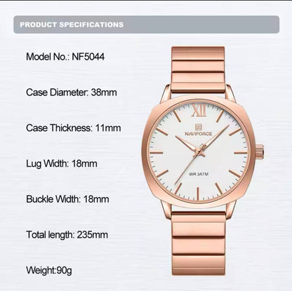 NAVIFORCE NF 5044 WATER RESISTANT 3ATM STAINLESS STEEL QUARTZ MOVEMENT DIAMETER 38MM ORDER AND ENQUIRIES