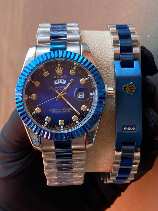 ROLEX X BRACELET NONFADE ROLEX BRANDED BRACELETS FULL DAY AND DATE DISPLAY BATTERY POWERED AND ENQUIRIES