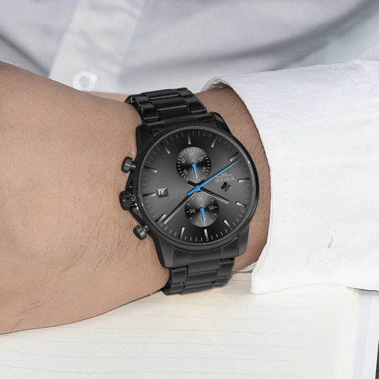 WWOOR MEN WATCH MODEL 8844 DATE DISPLAY CHRONOGRAPH STAINLESS STEEL WATER RESISTANT PLUS BRANDED BOX