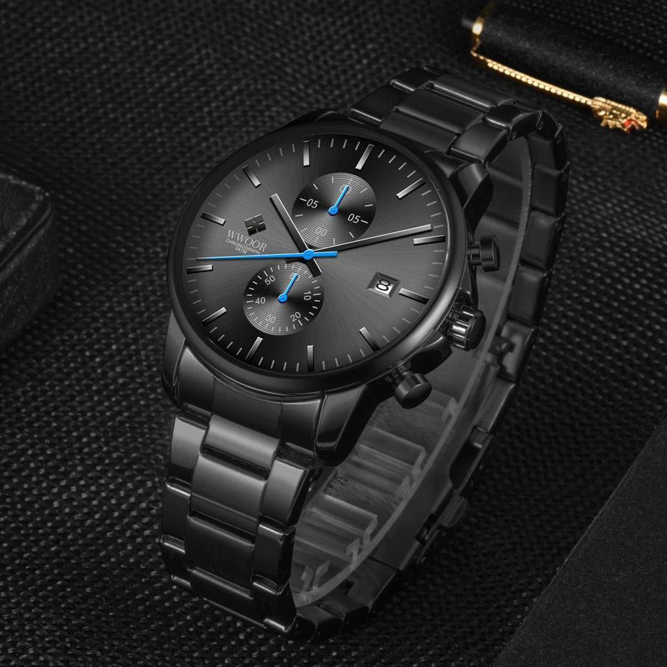 WWOOR MEN WATCH MODEL 8844 DATE DISPLAY CHRONOGRAPH STAINLESS STEEL WATER RESISTANT PLUS BRANDED BOX