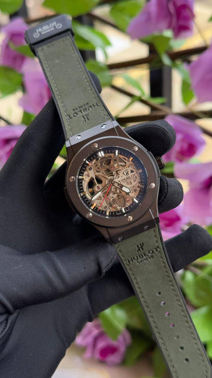 HUBLOT AUTOMATIC GENTS WATCH TOURBILLON MACHINE WATER RESISTANT LEATHER X RUBBER HUBLOT STRAP AND ENQUIRIES