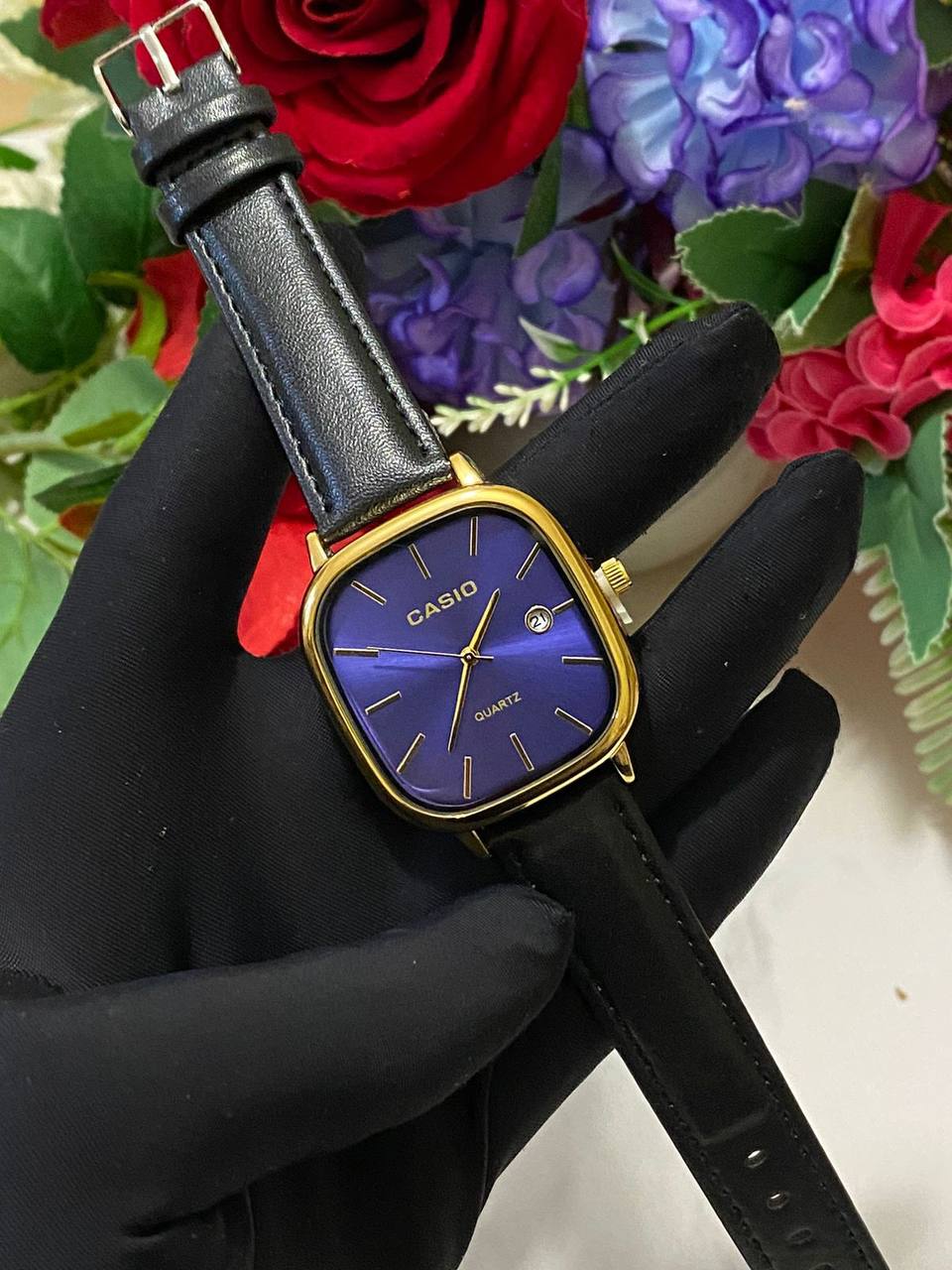 CASIO SQUARE LEATHER UNISEX DATE DISPLAY WATER RESISTANT BATTERY POWERED CASIO BRANDED BOX