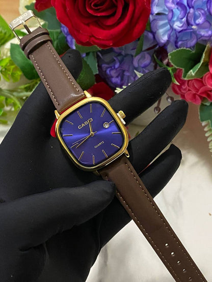 CASIO SQUARE LEATHER UNISEX DATE DISPLAY WATER RESISTANT BATTERY POWERED CASIO BRANDED BOX