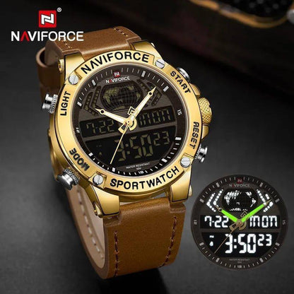NAVIFORCE GENTS WATCH #NF 9164 ANALOGUE & DIGITAL DISPLAY LIGHT BUTTON WATER RESISTANT BATTERY POWERED BLUE BLACK BROWN ENQUIRIES