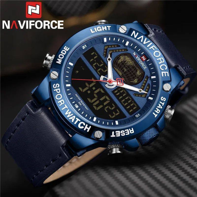 NAVIFORCE GENTS WATCH #NF 9164 ANALOGUE & DIGITAL DISPLAY LIGHT BUTTON WATER RESISTANT BATTERY POWERED BLUE BLACK BROWN ENQUIRIES