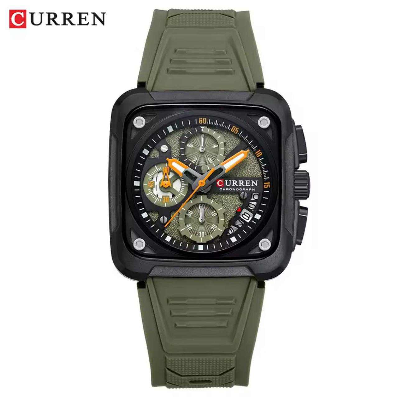 CURREN GENTS WATCH #8461 SILICONE STRAP WATER RESISTANT CHRONOGRAPH MOVEMENT DATE DISPLAY BATTERY POWERED CURREN BRANDED BOX ENQUIRIES