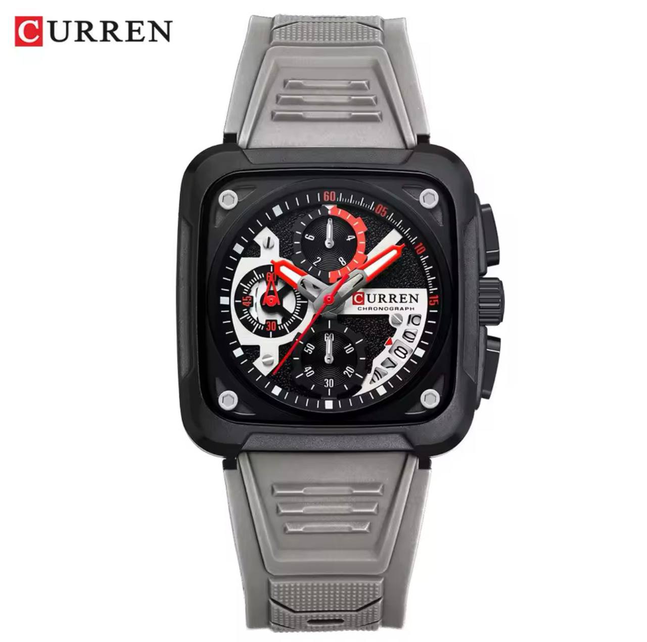 CURREN GENTS WATCH #8461 SILICONE STRAP WATER RESISTANT CHRONOGRAPH MOVEMENT DATE DISPLAY BATTERY POWERED CURREN BRANDED BOX ENQUIRIES