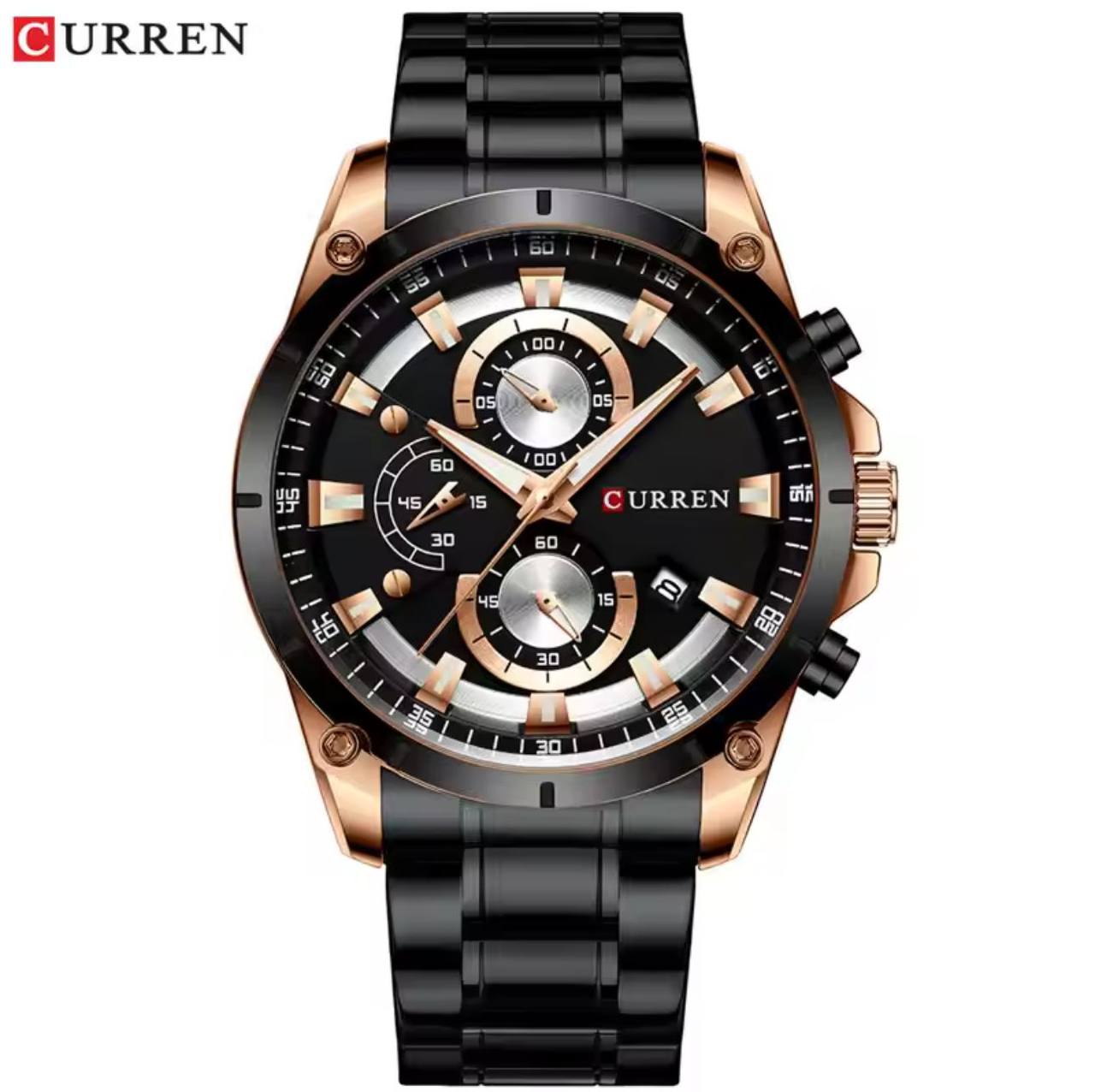 CURREN GENTS WATCH #8360 WATER RESISTANT CHRONOGRAPH MOVEMENT DATE DISPLAY BATTERY POWERED CURREN BRANDED BOX ENQUIRIES