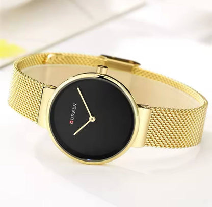 CURREN LADIES #9016 GOLD BLACKBLACK WATER RESISTANT BATTERY POWERED CURREN BRANDED BOX ENQUIRIES