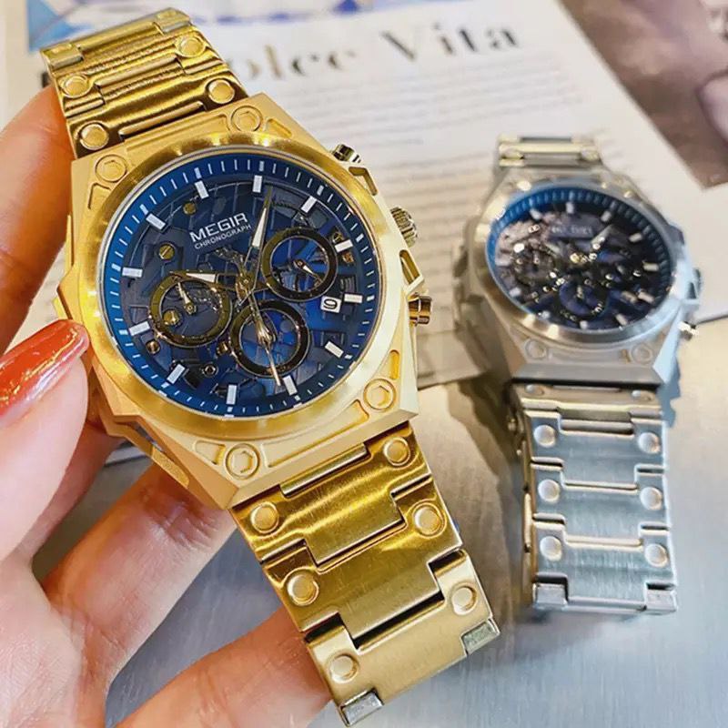 MEGIR CHRONOGRAPH GOLD SILVER COMES A MEGIR BRANDED BOX