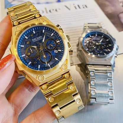 MEGIR CHRONOGRAPH GOLD SILVER COMES A MEGIR BRANDED BOX