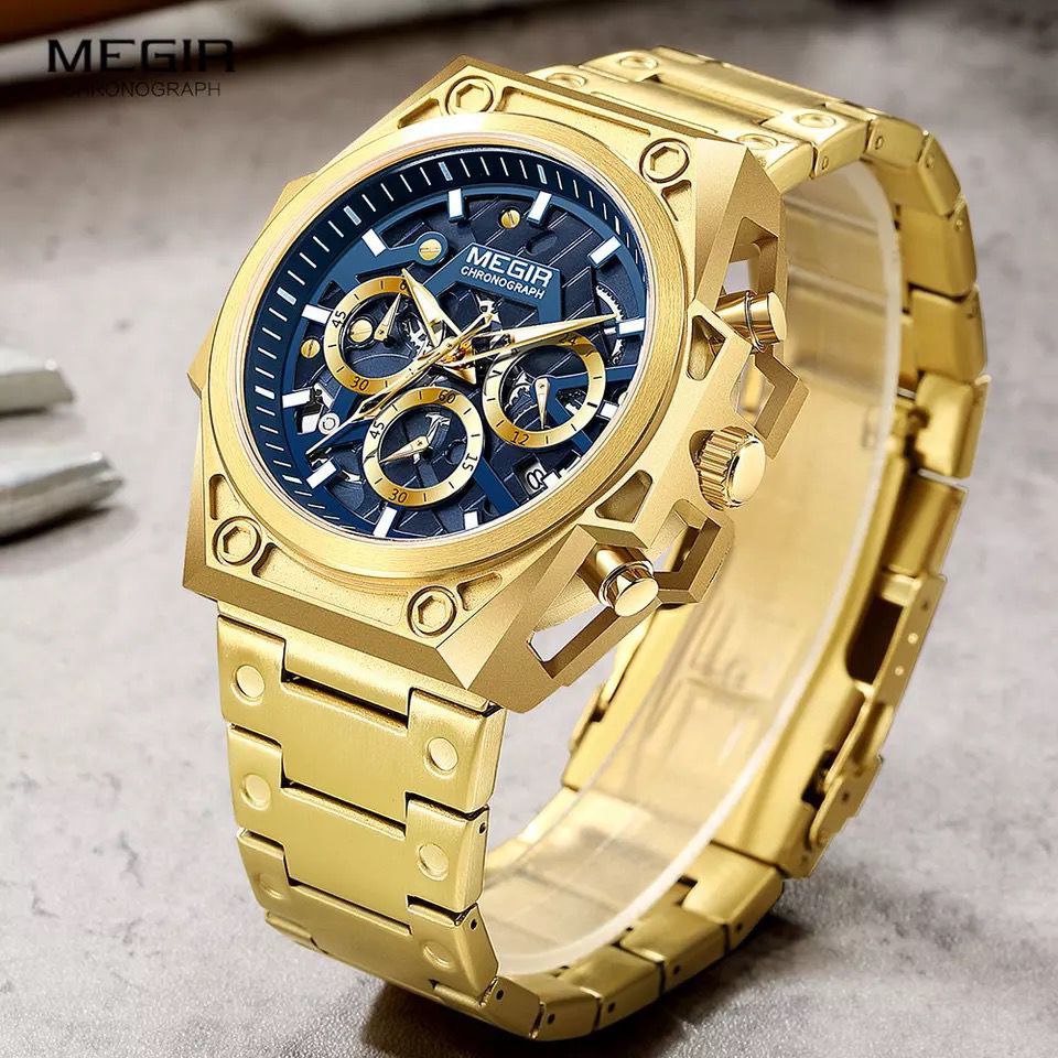 MEGIR CHRONOGRAPH GOLD SILVER COMES A MEGIR BRANDED BOX