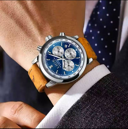 LIGE CHRONOGRAPH BLACK BLUE BATTERY POWERED CHRONOGRAPH MOVEMENT STAINLESS STEEL DATE DISPLAY MOON PHASE FUNCTION COMES A LIGE BRANDED BOX ORDER AND ENQUIRIES