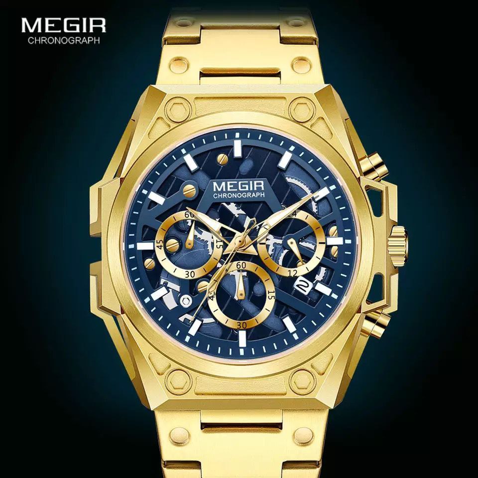MEGIR CHRONOGRAPH GOLD SILVER COMES A MEGIR BRANDED BOX
