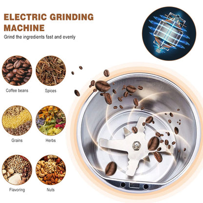 UPHUI Electric Coffee Grinder Spice Grinder Coffee Bean And Vanilla Grinder Equipped With A Brush Spoon And One Button Stainless Steel Grinding Suitable For Vanilla Peanut Grain And Bean Grinding