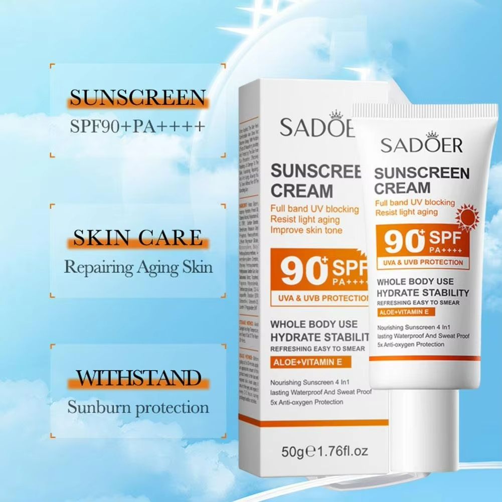SADOER SPF90+ Sunscreen Gentle Non-greasy and Invisible Protects Soothes Sensitive Skin Sun Cream UV Blocking Anti-oxygen Protection