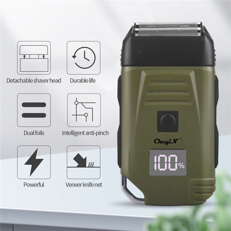 Electric Razor For Men Portable Cordless Men Reciprocating Razor Beard Hair Trimmer Professional Rechargeable Electric Shaver 2 Floating Shaver Head LCD Display Shaving Machine