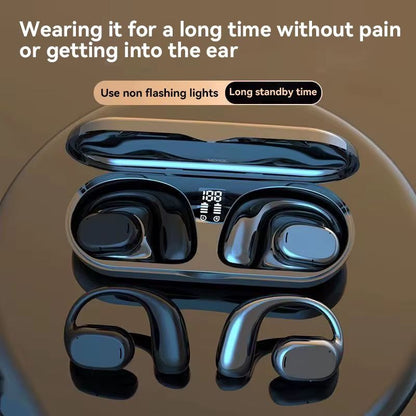 Wireless Bluetooth Earphone Bone Conduction Headphones Sports Earbud Ear-hook Waterproof Noise Reduction Earpods Display Touch Control Game Earpiece with Charging Case