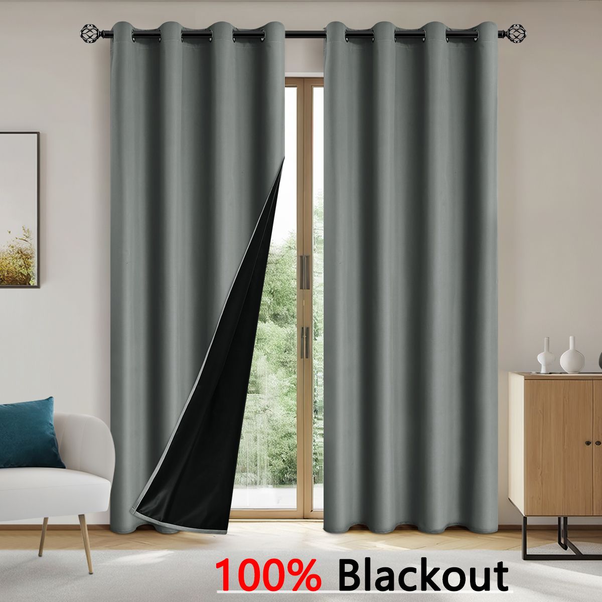 2PCS Solid Blackout Curtains With Coated Insulated Lining Curtains For Living Room Bedroom Home Decor Room Decoration