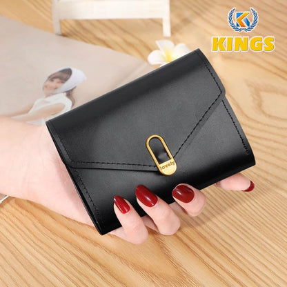 Women Short Wallet Ladies Coin Purse Tri-fold Wallet Card Case PU Synthetic Leather Wallet