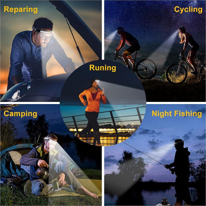 1pcs LED Headlamp Rechargeable Flashlight for Adults, 230 Wide Beam Headlight, Motion Sensor Head Lamp, Adjustable Headband Outdoor Waterproof Head Light for Running, Camping, H