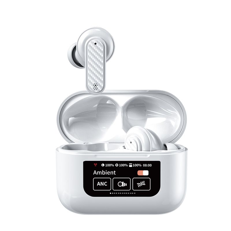 New LED Screen Bluetooth Earphones YW08 Touch Screen Earpods Color Display ANC Wireless Earphone TWS Earbuds Noise Cancelling Earphones For Android iOS Phones